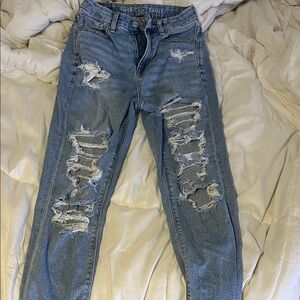 American Eagle Outfitters Women's Ripped Light Blue Boyfriend Jeans